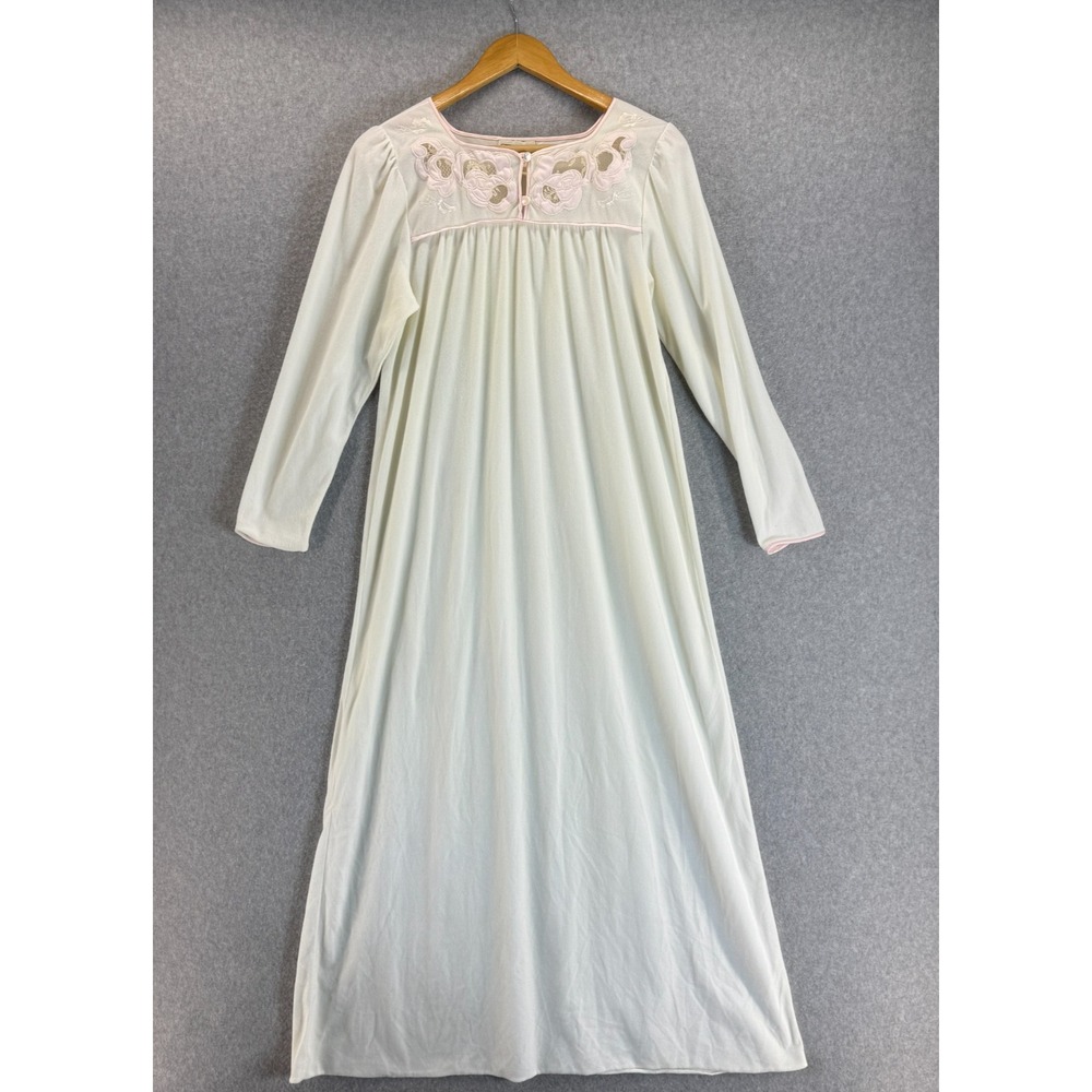 Natori Classic Ivory Pink Cottagecore Fleece Nightgown Sleep Vintage Size Medium